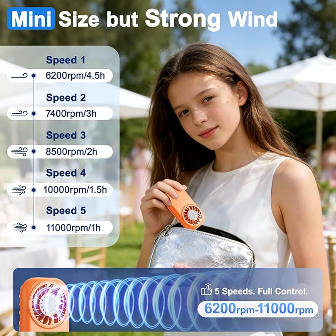 WHATOOK Handheld Mini Fan Small Personal Portable Speed USB Rechargeable Eyelash Fan Lightweight USB Rechargeable for Travel Makeup Girl Women Summer Gift (Orange)