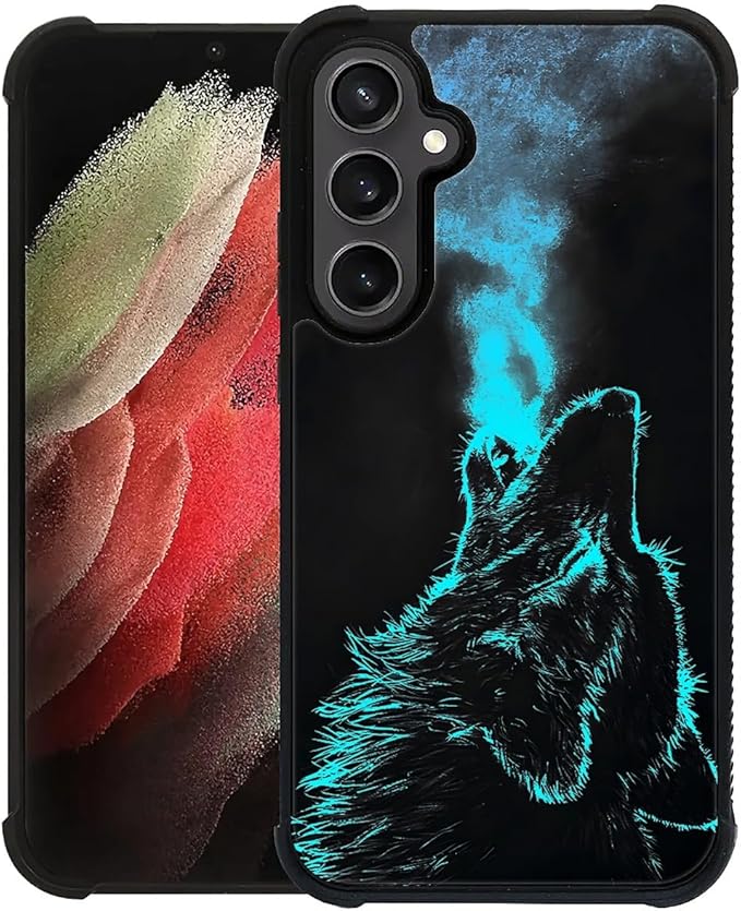 for Samsung Galaxy S23 FE Case, Blue Breathing Wolf Pattern Graphic Design Girl Boy Soft Silicone Hard Acrylic Shock Protection for Samsung Galaxy S23 FE