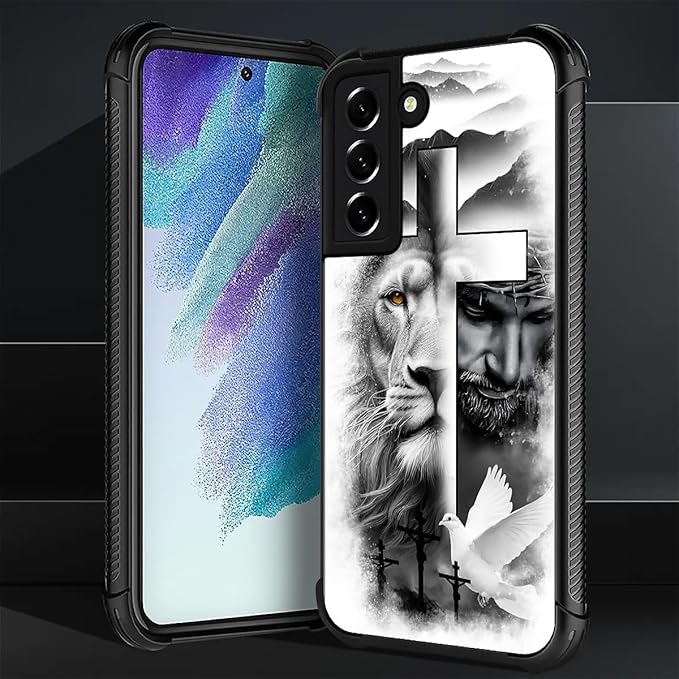 for Samsung Galaxy S21 Plus Case, Lion Cross Jesus Christ Dove Pattern Graphic Design Girl Boy Soft Silicone Hard Acrylic Shock Protection for Samsung Galaxy S21 Plus