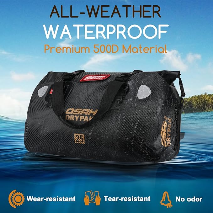 OSAH DRYPAK Waterproof Duffel Bag - Motorcycle Dry Bag Tail Bag with Large Storage Space, Waterproof Luggage Duffle Bags with Outer Mesh Zipper Pocket for Camping, Kayaking, Fishing & Traveling