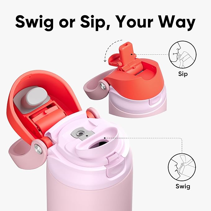 ENCOOL Leakproof Insulated Water Bottle with Straw Dual-Sip Water Bottle Bag-Safe Design for Work, Commute & Gym – Keeps Drinks Cold All Day, 24 oz, Lychee Pink