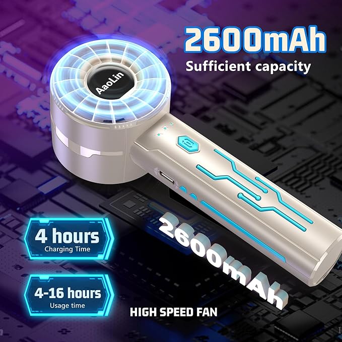 Portable High Speed Mini Handheld Fan, USB Rechargeable Neck Personal Mini Fan(7000 RPM high speed motor,Lasts 4-16 Hours) 4-speed powerful Wind Fans for Summer Outdoor Traveling,Gifts for Kids