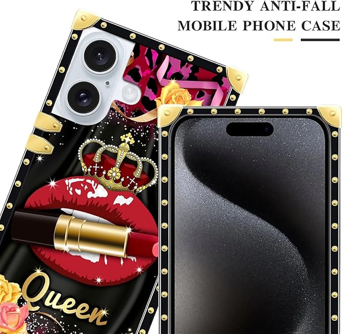 Compatible with iPhone 16 Plus Case, Queen Lip Crown Leopard Print Luxury Golden Decoration for Girl Women Soft TPU Shockproof Protective Hard PC Back for iPhone 16 Plus