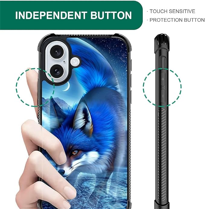 for iPhone 16 Plus Case, Snowy Mountain Fox Lake Pattern Graphic Design Girl Boy Soft Silicone Hard Acrylic Shock Protection for iPhone 16 Plus