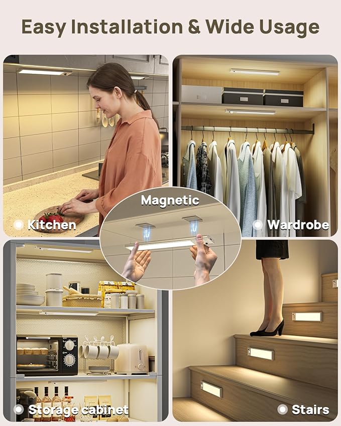 9" Under Cabinet Lighting Wireless, Motion Sensor Light Indoor with Remote, LED Rechargeable Closet Light, 3 Color Temps, Dimmable, Magnetic, Under Counter Lights for Kitchen, Stairs, Pantry