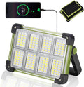 YXQUA 120W Solar Rechargeable Work Light, 144 LED Portable Flood Light with Stand, IP66 Waterproof 4 Modes LED Job Site Lighting Flashlights for Mechanic Camping Fishing Car Repair(Green 1 Pack)