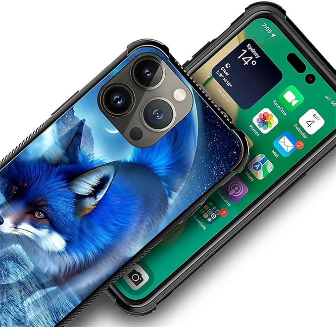 for iPhone 14 Pro Case, Snowy Mountain Fox Lake Pattern Graphic Design Girl Boy Soft Silicone Hard Acrylic Shock Protection for iPhone 14 Pro