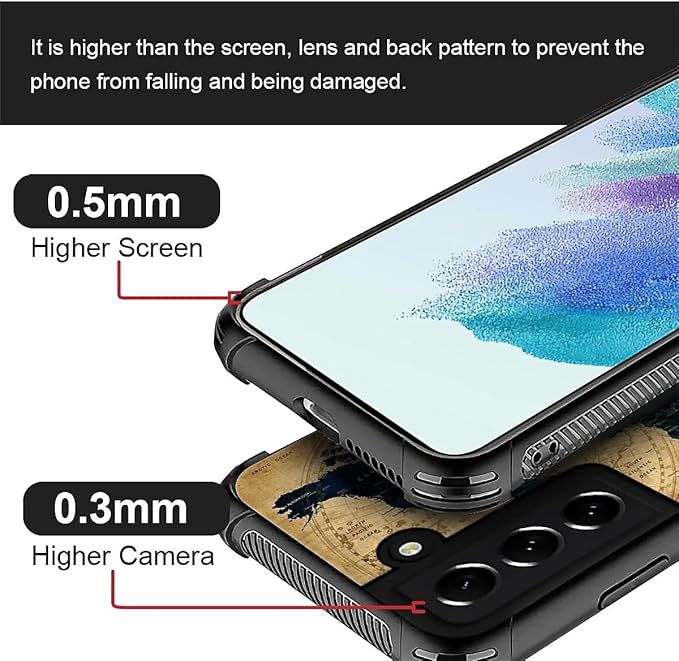 for Samsung Galaxy S21 Case, Brown World Map Pattern Graphic Design Girl Boy Soft Silicone Hard Acrylic Shock Protection for Samsung Galaxy S21