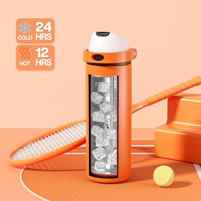 POWCAN 24 oz Steel Insulated Water Bottle: 2-in-1 Push-Button Spout & Quick-Flip Straw, Leakproof, Cold 24Hrs, Lockable, Fits Car Cup Holder, Ideal for Sports, Trip, Gym, School, Gift (Sunny Puppy)
