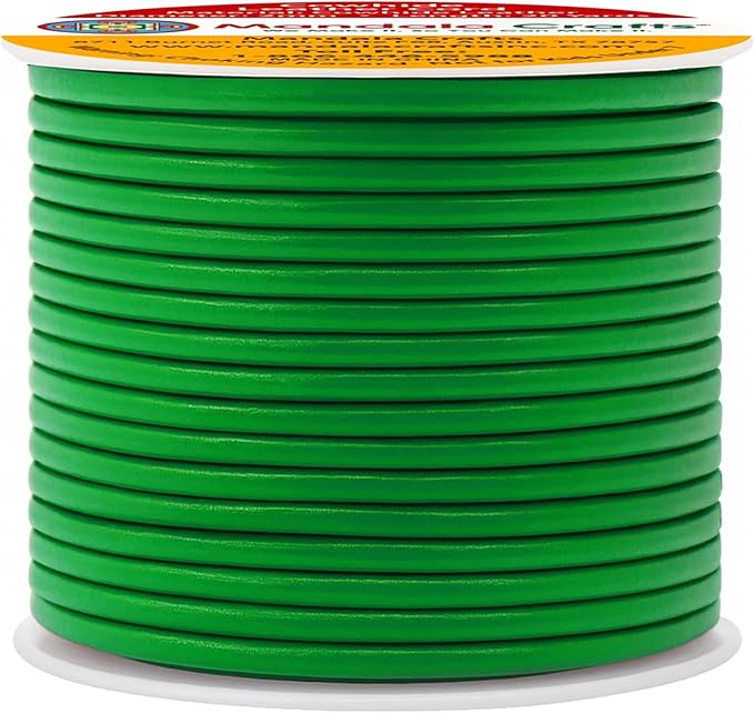 Mandala Crafts Round Genuine Green Leather Cord for Jewelry Making – 2mm Cowhide Leather Rope String Lace for Kumihimo – 20 Yards Cowhide Craft Cording Spool