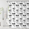 Black Bow Shower Curtain, Black and White Modern Aesthetic Bowknot with Polka Dot Cute Girly Bathroom Curtain Waterproof Fabric Machine Washable with Hooks, 48" Wx72 L