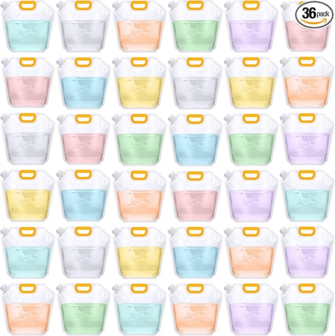 Tessco for you 36 Pcs 1.3 Gallon Collapsible Water Storage Bag Water Container Emergency Jug Plastic Storage Pouch Freezable Carrier Tank Foldable Bottle for Outdoor Sport Camping (Clear)