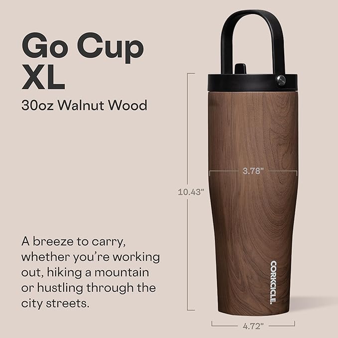 Corkcicle Go Cup XL - Leak-Proof Travel Tumbler - Triple Insulated Stainless Steel Water Bottle - Easy-Carry Handle - Summer Drinkware Gift - Keeps Drinks Ice Cold - 30 oz - Desert