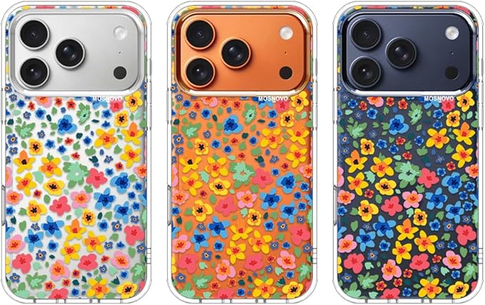 MOSNOVO for iPhone 17 Pro Case | Military Grade 6.6ft Drop Tested | Camera Control | Clear with Little Flowers Design