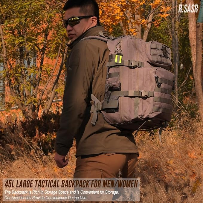 45L Tactical Backpack for Men Women, Military Assault Pack with MOLLE, Large 3 Day Bug Out Bag for Hiking Camping