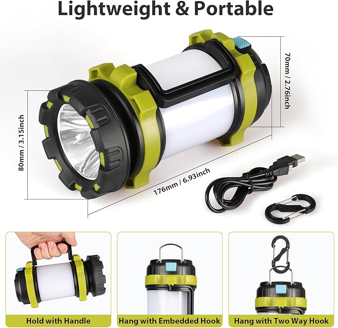 BOBKID 3 Pack Camping Lantern, Outdoor LED Camping Light, Rechargeable Flashlights with 1000LM, 6 Modes, IPX5 Waterproof Portable Emergency Camp Light for Hurricane Survival - Green
