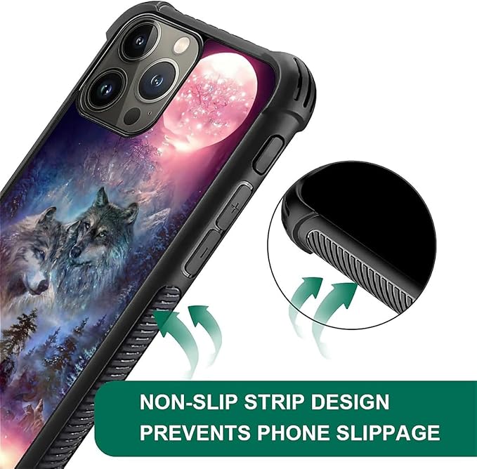 for iPhone 15 Pro Case, Star Two Wolfs Howling Pattern Graphic Design Girl Boy Soft Silicone Hard Acrylic Shock Protection for iPhone 15 Pro
