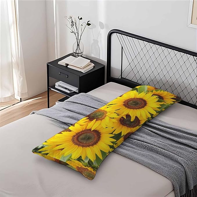 Sunflower Body Pillow Cover Yellow Sunflowers Field Decorative Body Pillow Covers Long Pillow Cushion Case Zipper Body Pillowcase Soft Cushion Cover for Bedding,Couch,Home 20"X54"