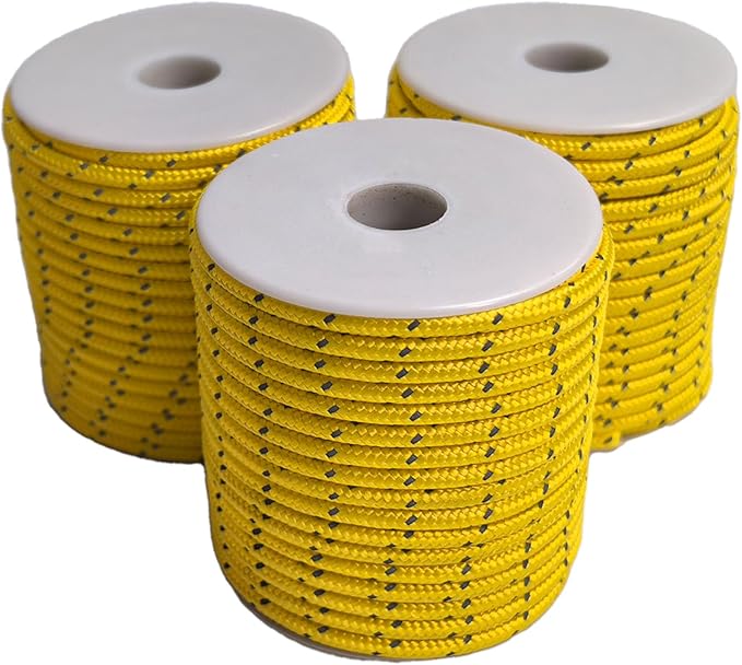 Dyneema Reflective Rope -2mm 400kg Fracture Strain - Suitable for Tents, Kite Surfing, and Other 65 feet (Yellow, 4mm)