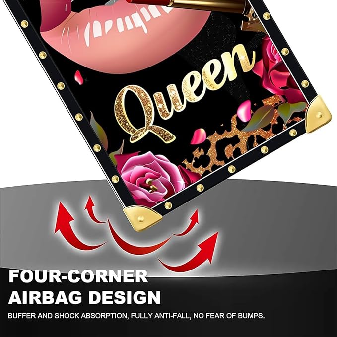 for iPhone 17 Air Case Luxury Golden Decoration for Girl Women Soft TPU Shockproof Protective Hard PC Back for iPhone 17 Air Crazy Pattern Glitter Red Rose Queen Leopard Lipstick