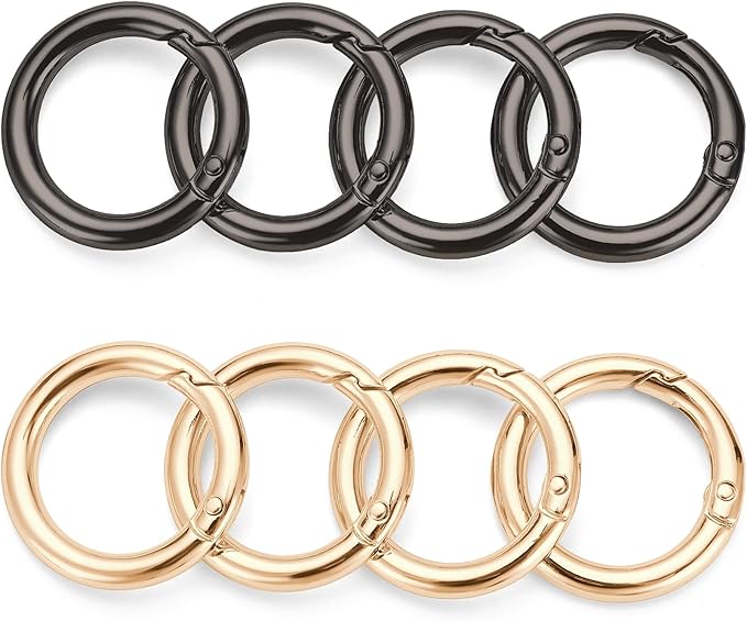 Gkeygo Key Ring Clip, 4/5 Inch Keychain Rings, 8 Pack Round Carabiner Clip for Keys, Buckle, Bags, Purses - Key Chain Hooks Replacement Keychains Lanyard DIY Crafts - Black, Gold