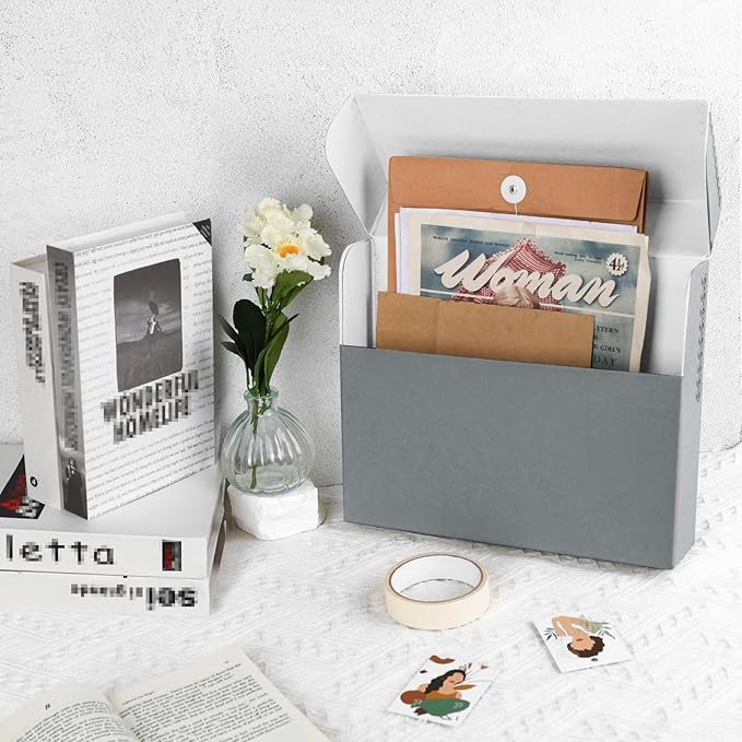 Lineco Archival Document Storage Box with Metal Edge, Acid-Free Gray Boxboard, Organize and Store Files, Prints, Photos, Letter-Sized Case 12.5" x 10.5" x 2.5" Wide