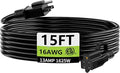 HUANCHAIN Indoor Outdoor Black Extension Cord 15 ft Waterproof, 16/3 Gauge Flexible Cold-Resistant Appliance Extension Cord Outside, 13A 1625W 16AWG SJTW, 3 Prong Electric Cable, ETL