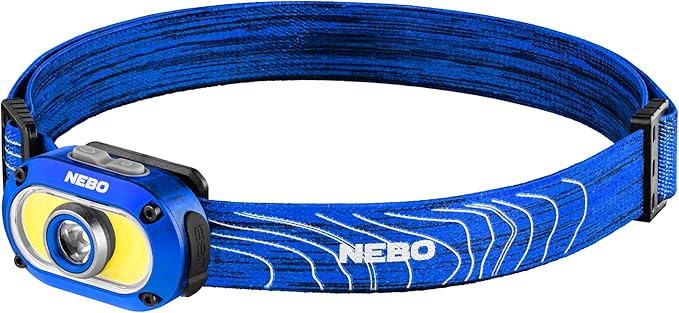 NEBO MYCRO 550+ Rechargeable Headlamp | 550 Lumens, 7 Light Modes, Water Resistant, Detachable Hat Clip, Super Bright Head Lamp for Camping & Hiking, Includes USB Charging Cable – Blue