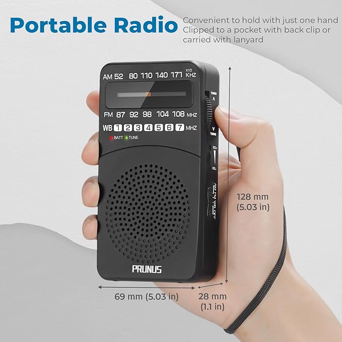 PRUNUS NOAA Weather Radio AM FM, Battery Powered Radio by AA, Transistor Radios, Earphone Jack, Portable Radio AM FM WB for Emergency, Hurricane, Floods, Snowstorms