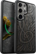 Carveit Magnetic Wooden Case for Samsung Galaxy S26 Ultra Case 2026, TPU Shockproof Cover & Wood Artisan Engraved, Compatible with MagSafe Wireless Chargers (Zen Doodle Treble Clef) Blackwood