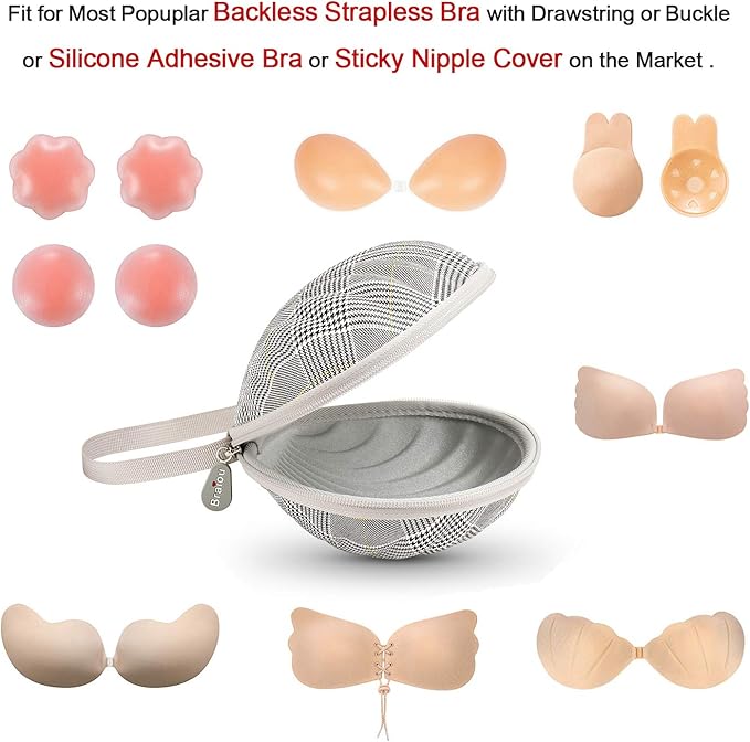 Hard Travel Case for Silicone Bras [A-C Cup] Premium Nubra Organizer Portable Lingerie Underwear Storage Bag (Swallow Gird, Yellow)