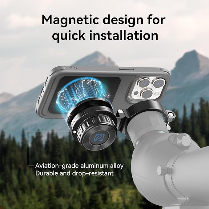 APEXEL Magnetic Telescope Phone Adapter for 36mm-46mm Eyepiece, Aluminum Foldable Photo Adapter Fits All Smartphone, Universal Phone Mount for Binocular, Monocular, Microscope, Spotting Scope