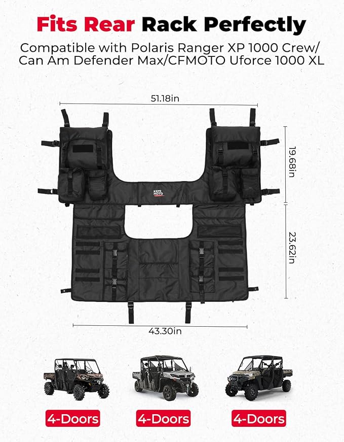 KEMIMOTO UTV Storage Bag, Seat Back Rack Compatible with Polaris Ranger/Can-Am Defender/CFMOTO Uforce, 8-Pocket, 1680D Water-Resistant Canvas Storage for Hunting, Farm & Travel, Seat Storage System