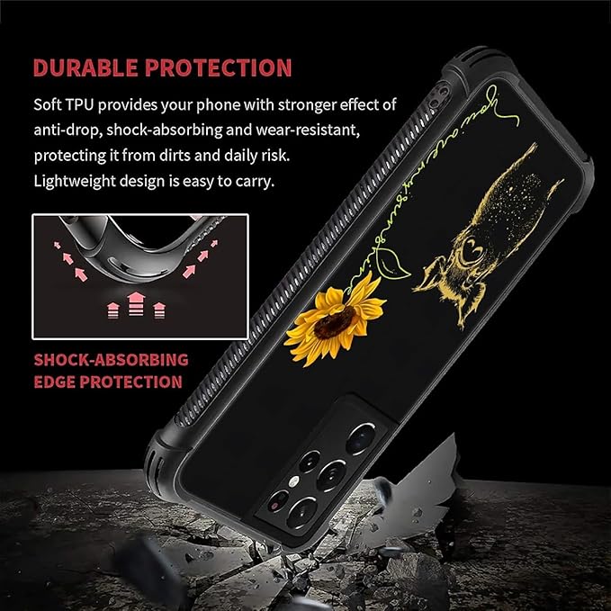 for Samsung Galaxy S21 Ultra Case, Pig Sunflower Yellow Sunshine Pattern Graphic Design Girl Boy Soft Silicone Hard Acrylic Shock Protection for Samsung Galaxy S21 Ultra