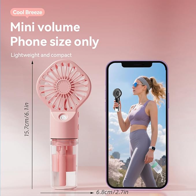 3 Pack Misting Fan Portable - Handheld Mini Rechargeable with 4 Speeds & Water Mist - Ideal for Travel, Camping, Outdoor, Home, Office, Makeup,Commute