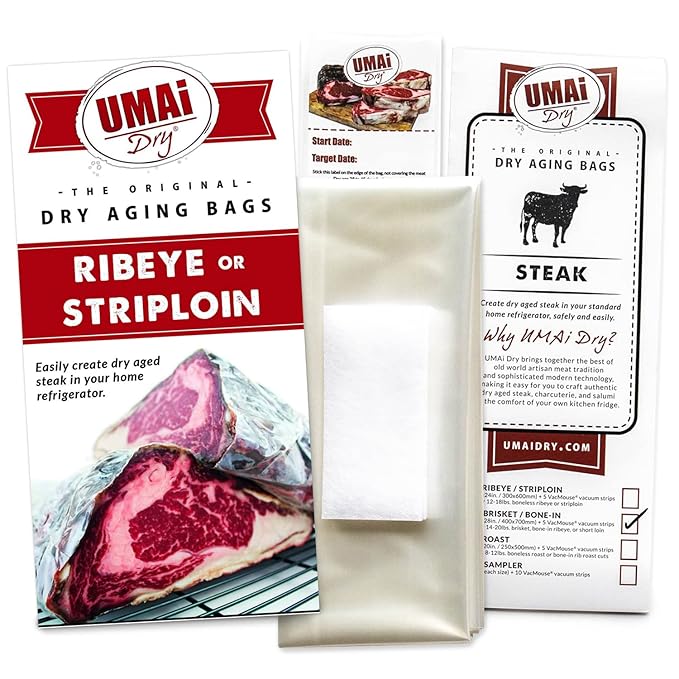 UMAi Dry Aging Bag for Steaks, Pack of 3, Dry Age Bags for Meat, Ribeye & Striploin Steak up to 12-18 lbs, Home Steak Ager Refrigerator Bags, No Vacuum Sealer Needed, Tender Aged Beef in 28-45 Days