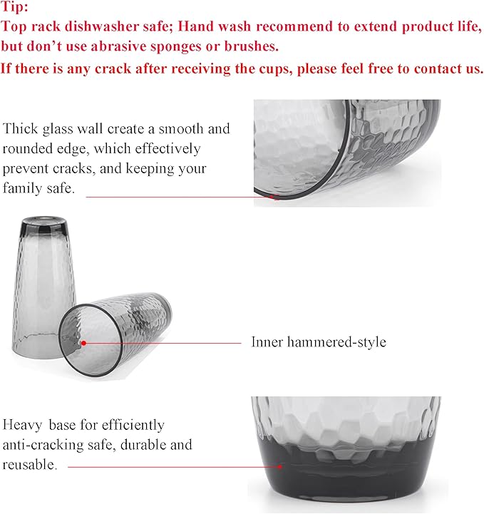 KOXIN-KARLU Hammered 26-ounce Plastic Tumbler Acrylic Glasses, set of 6 Smoke Grey