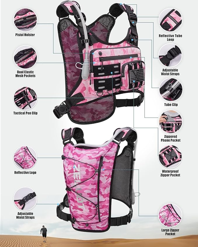 Zelvot Running Vest with 2L Water Bladder, Hydration Backpack, U.S. Original Design Patent, Lightweight Hydration Pack with Gear Holder, Reflective Chest Pack for Men Women for Marathon