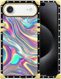for iPhone 17 Air Case Luxury Golden Decoration for Girl Women Soft TPU Shockproof Protective Hard PC Back for iPhone 17 Air Crazy Pattern Holographic Abstract Iridescent Textures