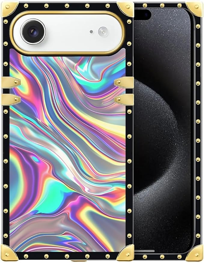 for iPhone 17 Air Case Luxury Golden Decoration for Girl Women Soft TPU Shockproof Protective Hard PC Back for iPhone 17 Air Crazy Pattern Holographic Abstract Iridescent Textures