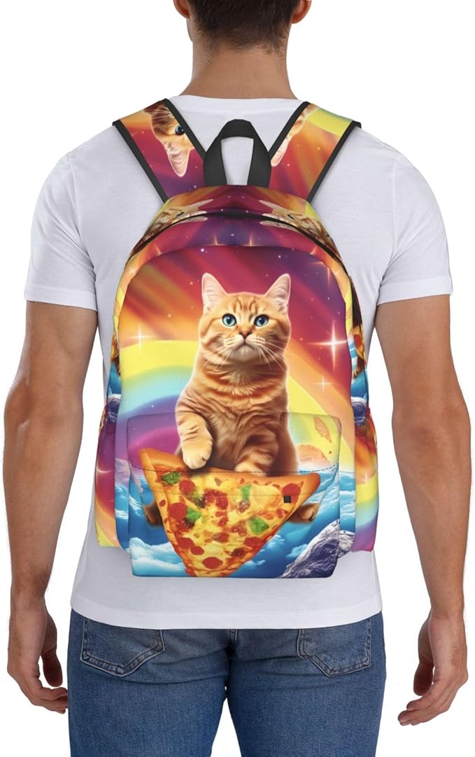 cfpolar 17 Inch Backpack Funny Pizza Cat Rainbow Laptop Bag Shoulder Bag School Bookbag Casual Daypack For Boys Girls