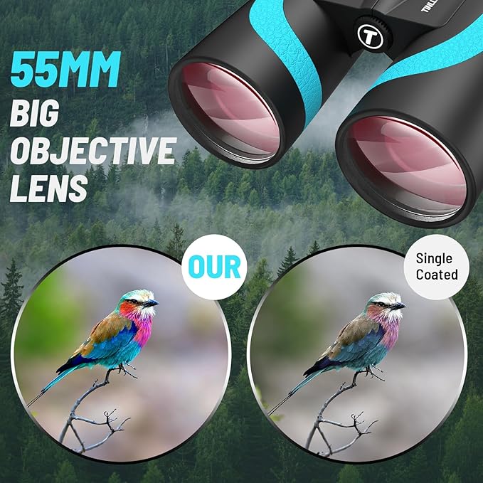 15x55 UHD Binoculars for Adults High Powered with Phone Adapter - Large View, BAK4 Prism, Waterproof, Lightweight for Bird Watching, Hunting, Cruise, Travel, Sports (Blue)