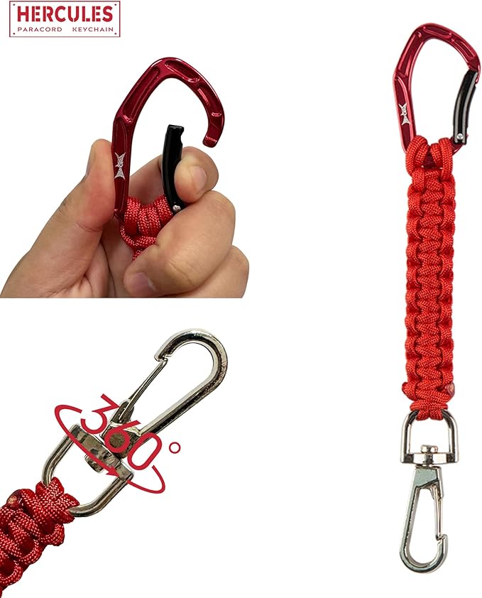 HERCULES Paracord Keychain Set – 2 Pack Lanyard Rope with Aluminum Clip, Durable Paracord Wrist Strap for Outdoor Activities, Imperial Red