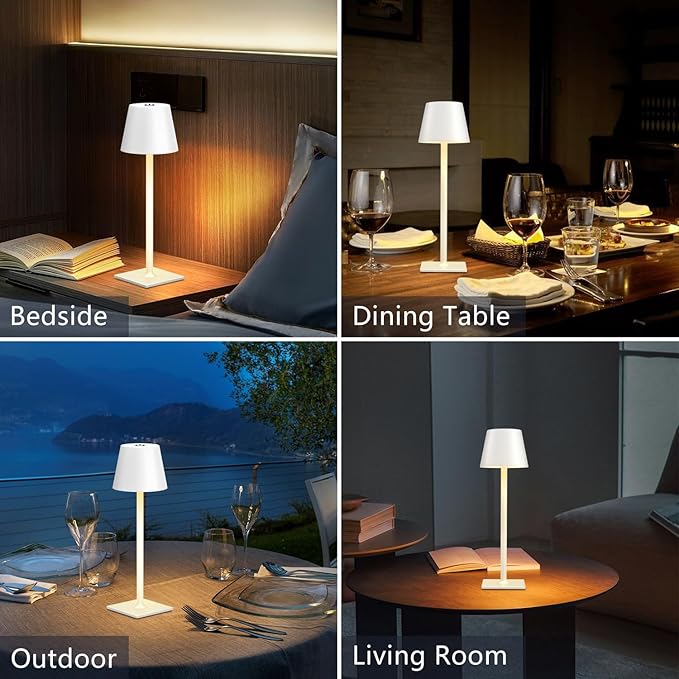 Fizrice Cordless Table Lamp Rechargeable Lamps: 6000mAh Battery Operated Table Lamp Outdoor Waterproof, Touch Control, Portable Wireless Desk Lamp for Dinner/Bedroom/Restaurant （White2 Pack
