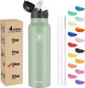 Han's Bottle Sports Water Bottle - 24 Oz, Straw Lid, Leak Proof, Vacuum Insulated Stainless Steel, Double Walled, Thermo Mug,Pine Green