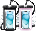 JOTO 2 Pack Universal Waterproof Phone Case for iPhone 17 Air 16 15 14 13 12 11 Plus Pro Max, IPX8 Cellphone Dry Bag XR X SE, Galaxy S23 S22 S21 S20+ S20 S10 Plus Note, Pixel up to 7" -Black/Pink