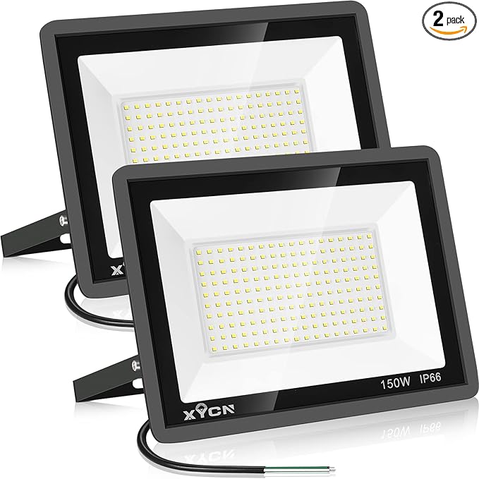 XYCN 150W LED Flood Light Outdoor,2 Pack 15500LM Super Bright Security Light,IP66 Waterproof Floodlight,5000K Daylight White LED Exterior for Basketball Court, Stadium, Playground