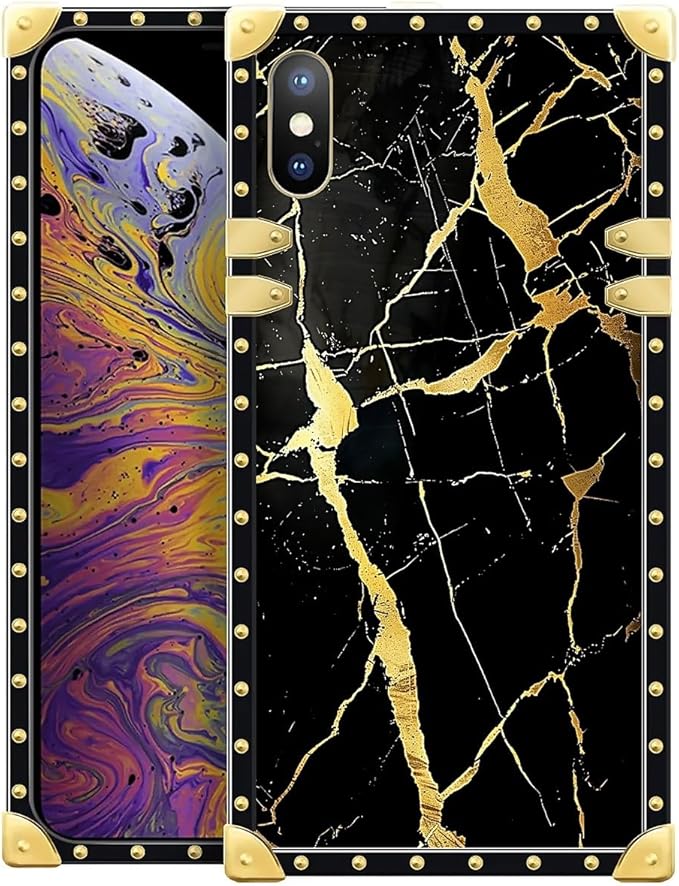 Compatible with iPhone Xs Max Case, Black Gold Marble Nature Luxury Golden Decoration for Girl Women Soft TPU Shockproof Protective Hard PC Back for iPhone Xs Max