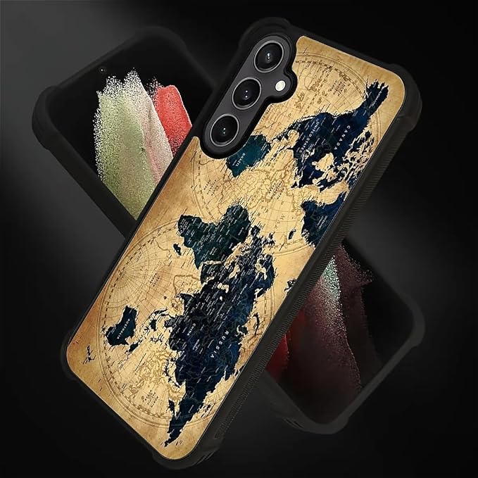for Samsung Galaxy S23 FE Case, Brown World Map Pattern Graphic Design Girl Boy Soft Silicone Hard Acrylic Shock Protection for Samsung Galaxy S23 FE