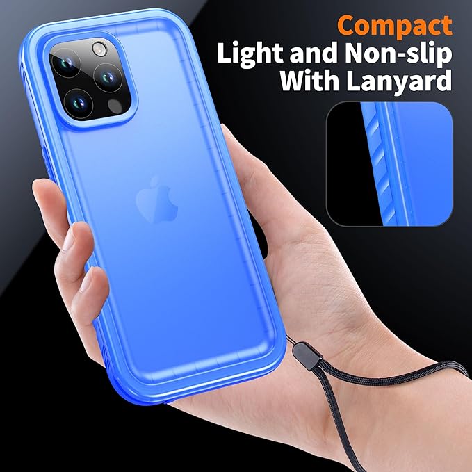 Cozycase for iPhone 15 Pro Max Waterproof Shockproof Dustproof Case - Heavy Duty/360 Full Body/Military Grade/Protective/Rugged 【8FT Drop Proof】 Built in Screen/Camera Protector with Lanyard Blue